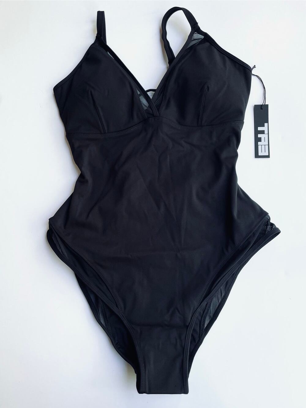TA3 Mesh One Piece Swimsuit Corset Sculpting Black Size XL Short NEW